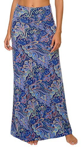 EXCHIC Mujer Cómoda Elástica Cintura Alta Maxi Falda Boho A-Line Largas Yoga Faldas (XL, 7)