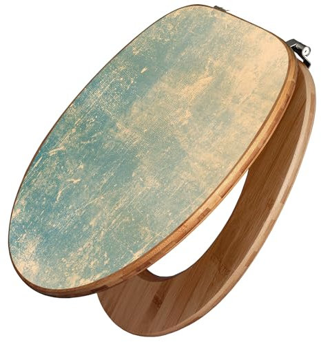 banjado Design WC Sitz Bambus 45x37,5cm / Toilettendeckel Holz/hochwertiger Toilettensitz/Bambus-Toilettendeckel für alle gängigen Toiletten - Patina Grün