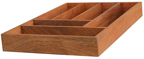 Delex Cutlery Tray Kitchen Drawer Organiser Handmade Solid Mango Wood Storage (6 Compartments)