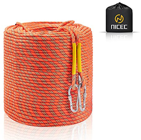 Nice C Climbing Rope, Rescue Rope, Construction Rope, Rock Climbing Rope, Static 10mm 32ft/64ft/96ft/160ft/230ft/500ft/985ft/1000ft with Carry Bag (Orange, 50M(160ft))