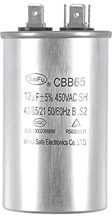 sourcing map Betriebskondensator CBB65 12uF 12mfd 450V AC 40/85/21 Aluminiumgehäuse mit Anschluss für Kompressor Motor Wärmepumpe