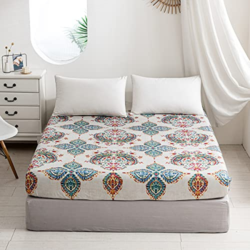 Damier Boho Spannbettlaken 140x200cm Bohemian Indische Mandala Spannbetttuch Weiche Mikrofaser Boxspringbett Bettlaken geeignet für Matratzen von 30cm
