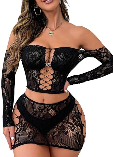 XIUSEMY Women Lingerie Set Sexy Bodysuit Two Piece Babydoll Chemise Nightwear