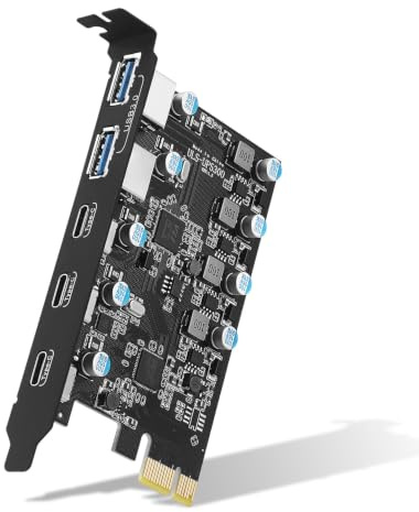YEELIYA PCIe USB 3.0 Karte für Desktop PC Windows und Mac OS | 3 USB C, 2 Type A, PCI Express x1/x4/x8/x16, 5Gbps, USB 3.1/3.2 Gen 1, Plug und Play, mit Überstrom und Kurzschluss Schutz
