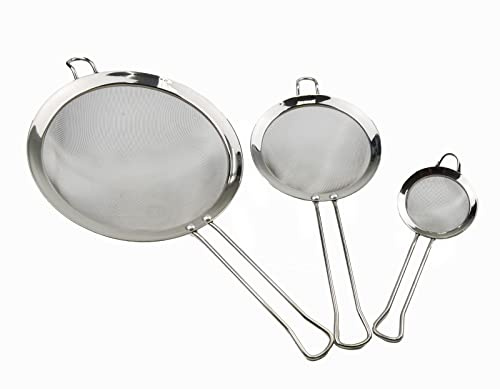 SAMMART Edelstahl-Sieb mit geradem Griff, rund, 8 + 14 + 20 cm