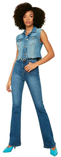 Trendyol Navy Blue Waist Flare Jeans, 40 De Las Mujeres