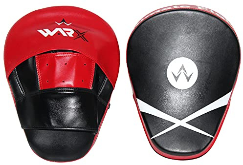 WARX Curved Focus Pads Hook & Jabs Gloves Punch Bag Mitts Boxing MMA Kick Training (Red)