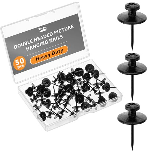 Mr. Pen- Double Headed Picture Hanging Nails, 50 Pack, Black, Push Pins for Wall