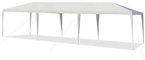 COSTWAY Tonnelle de Jardin 3 M x 9 M Étanche, Tente de Réception Pliante en Tube Métal 8 Cordes à Vent et 16 Piquets Boucle, pour Fêtes Commercial Mariage, Blanc