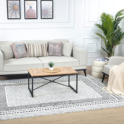 Livabliss Monaco Wohnzimmer Boho, großer Schlafzimmer 160x213 cm ,Esszimmer mit geometrischem Muster, Skandinavischer Wohnzimmer modern in Grau, Schwarz, Creme