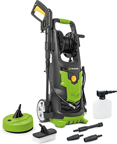 FIELDMANN Idropulitrice Ad Alta Pressione, Ugello Turbo, Accessorio per Terrazza e Spazzola per Auto, Pistola Ad Alta Pressione per la Rimozione di Macchie e la Pulizia dell'Auto, 165 Bar, 450 L/h
