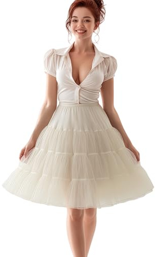 CHERRY LOVE Knee Length Petticoat 50S Vintage Underskirt 26inch Crinoline tulle Slips (3x_l, 6x_l, Ivory)