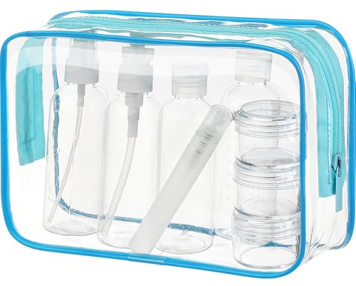 MOCOCITO Kit Voyage Avion 10 Pièces, Flacons de Voyage, Sac Liquide TSA Transparent