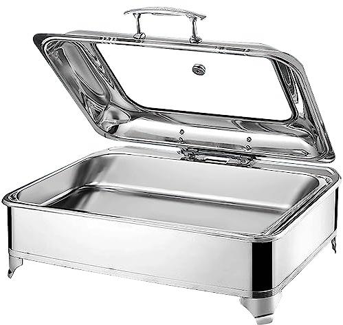 Chafing Dish Elektrisch, 9L Edelstahl Speisewärmer Buffetwärmer (GN1/1) | Elektrisch Warmhaltebehälter Essen mit Sichtbarem Glasdeckel für Party Küchen Hotel, Einstellbare Temperatur (0-85℃)