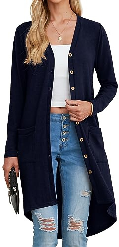 GRECERELLE Women's Long Lightweight Cardigan Long Sleeve Cardigan for Women | Long Sleeve Button Down Loose Outwear Cardigans Jacket with Pockets for Ladies UK