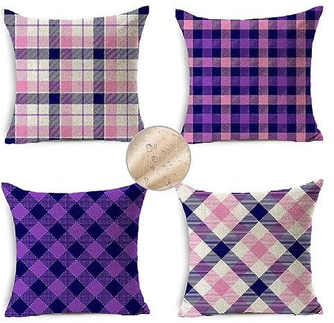Cojines Sofa Exterior Funda Cojin 35x35 cm Fundas Cojines, Funda de Almohada Cojin Sofa Juego de 4 Fundas de Cojines Lino Cojines Decorativos para Jardín Patio Hogar Cama(Pensamiento A Cuadros)R385