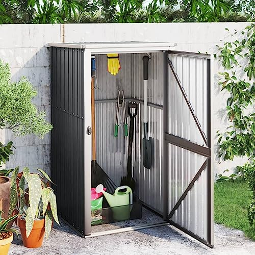 PRISSENT Gerätehaus Anthrazit 88x89x161 cm Verzinkter Stahl Gartenhütte Geräteschuppen Metall Garten Geräteschuppen Gartenhaus Metall Gartenhaus Günstig Gartengerätehaus Gartenschuppen Gartenschrank