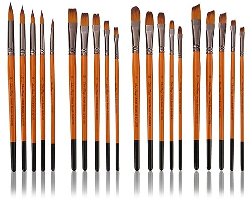 SHINEOFI 5pcs Orange Red Wood Handle Oil Painting Brushes Nylon Wool Painting Drawing for Student Artist Black Tail Diagonal Peak