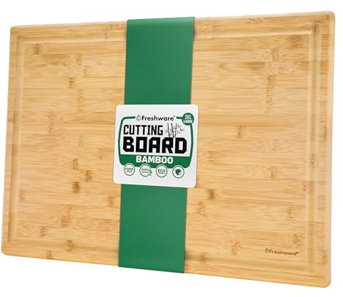Freshware 24 Inch 3XL Bamboo Cutting Boards for Kitchen, Stove Top Butcher Block, Extra Large Wooden Carving Board for Meat, Veggies, Charcuterie Board with Deep Juice Grooves (3XL, 24x18)