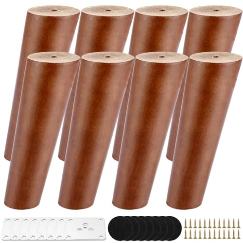 VIDETOL 8 Stück Holz Möbelfüße geneigt 15cm konische Schrankfüße Möbelfüße mit Schrauben, Filzgleiter und Montageplatten für Sofa, Schrank und Sofa