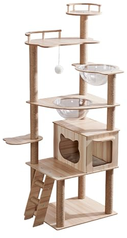 ZXTRYBHD Kletterwand Katzen, Moderner Katzentreppe Wand – Hoher Katzenturm mit Kratzbaum mit Hängematte, Kratzbaum und Spielzeug für Kleine große Katzen