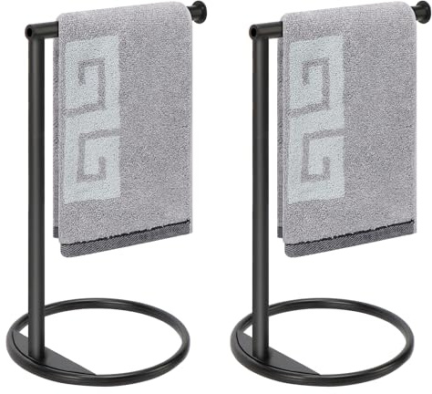 NearMoon Porta asciugamani a forma di L, in metallo spesso, piccolo supporto ad anello per asciugamani, stabile, autoportante, per bagno, cucina, piano di lavoro da toeletta, 20,3 cm di lunghezza x