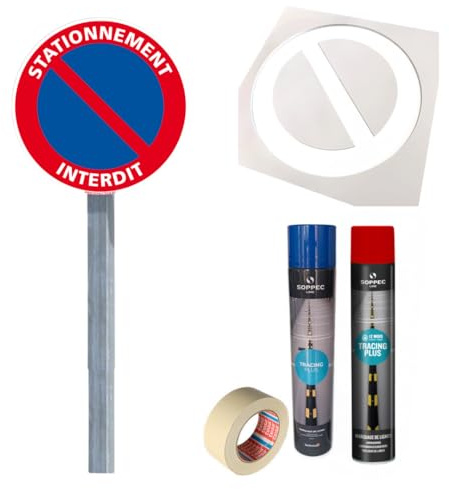 Adzif.biz Le sticker de decoration - Kit Panneau et Pochoir Stationnement Interdit. Kit Signalisation Panneau Pochoir. Marquage au sol. Panneau Stationnement Interdit. Poteau Galvanisé + Peinture.