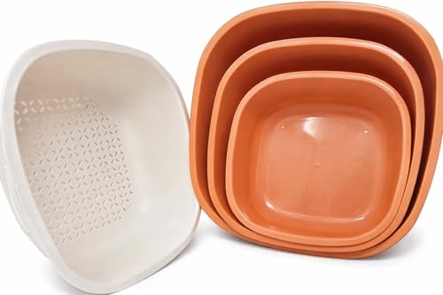 BH | Basin Bowl with Strainer | Set of 3 Pcs (3.5L + 6L + 10L) | Orange | Square |Basin Basket Bowls | Kitchen Fruit Washing Basin Bowl and Strainer for Kitchen Bathroom and Household - by Best House