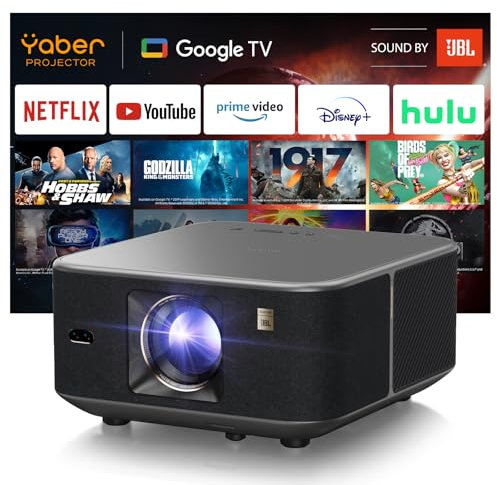 Videoprojecteur avec Son JBL, Yaber K3 Projecteur Video Google TV, 990 Lumens ISO, 30W Haut-Parleurs, WiFi6 Bluetooth Retroprojecteur Auto Focus/Keystone, évitement d'objets et Adaptation à l'écran