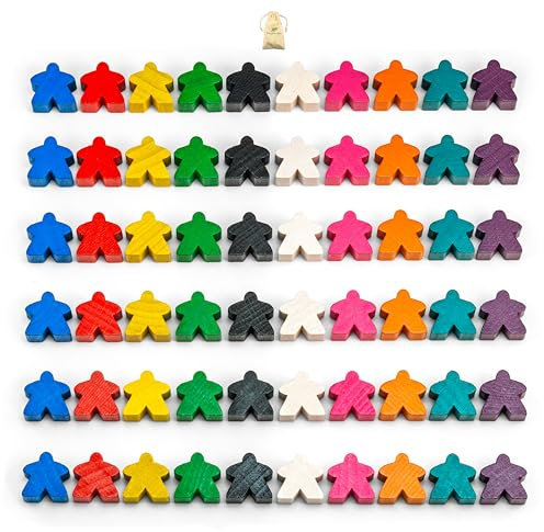 Waldfelsen® 16 mm Meeple aus Holz passend für Carcassonne (60 Stück in 10 Farben)