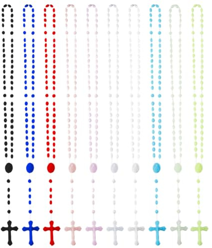 DICOSMETIC 120 pezzi 10 colori collana rosario in plastica 56 cm, perline per rosario sfuse luminose a forma di croce che si illuminano al buio, collana a Y, gioielli per preghiera, regalo di Pasqua