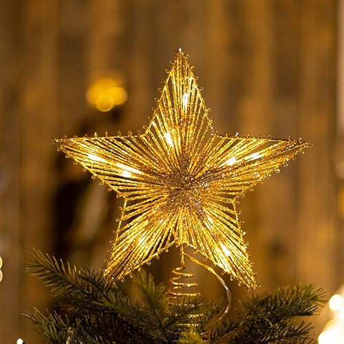 Christbaumspitze Stern, Weihnachtsbaumspitze, Baumspitze Weihnachten, Tannenbaum Spitze, Weihnachtsbaum Deko (Goldfaden)