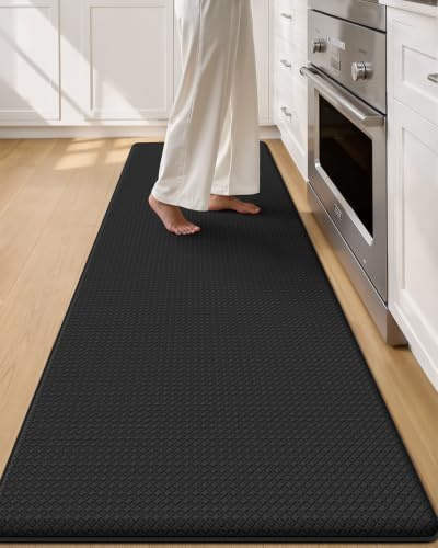 COLOR&GEOMETRY Lange Küchenläufer 60x220CM wasserfest Küchenmatte, Schwarz | groß, breit Anti Ermüdungs Kissen küchenteppich rutschfest, leicht zu reinigen PVC, ölbeständig, für Waschküche, Büro