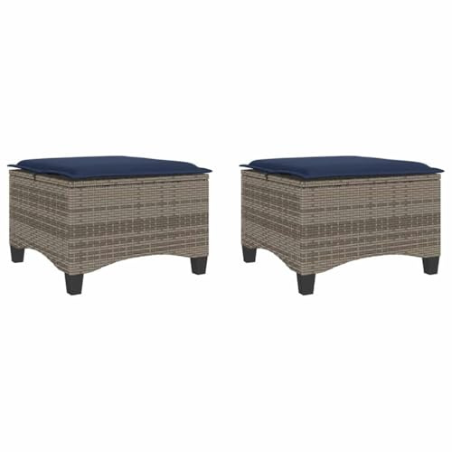 vidaXL Gartenhocker mit Kissen 2 STK. Grau 55x55x36 cm Poly Rattan