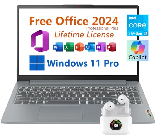Lenovo 15.6 Student Slim Laptop, Free Microsoft Office 2024 with Lifetime License, FHD Display, Intel 8-Core i3-N305 3.8 GHz, WiFi 6, 8GB LPDDR5 RAM, 512GB SSD, 6 hrs Battery Life, Windows 11 Pro