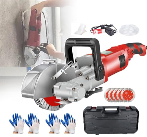 forplubossmmp Rainureuse Murale Électrique 7500 TR/Min, Machine De Découpe De Rainures, Machine Électrique De Rainurage De Briques Et De Béton avec Profondeur Réglable De 1,45 Po,Red