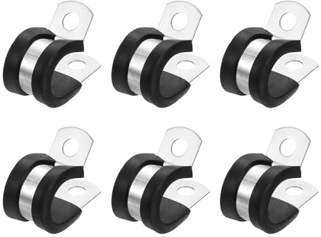 QUARKZMAN 1/2(14mm) Collier De Câble, 304 Acier Inoxydable Coussiné En Caoutchouc Collier Isolé En Forme De R Collier Métallique Support De Tube Pour Installation De Tuyau Câble Fil 6Pcs