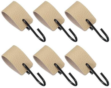 sourcing map 6 Stück S-Haken aus PU-Leder, multifunktionale S-förmige Haken zum Aufhängen von Mantel, Handtuch, Camping, Küche, Badezimmer, Beige, 6 Stück