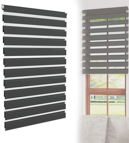 YRHome Doppia tenda a rullo, di colore nero, fissaggio senza fori, larghezza 60 x altezza 220 cm, tenda a rullo per finestre e porte con tirante laterale, protezione dai raggi UV, traslucida