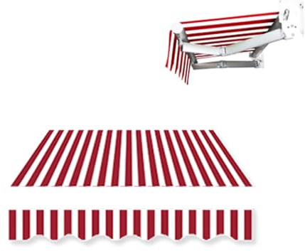 Sostituzione in Tessuto Per Tenda Retrattile, Telo di Ricambio per Tenda da Sole a Strisce Manuali, Tessuto di Ricambio per Esterno a Caduta Sostituzione Telo Tenda Rigata, Protezione UV con Balze(Red