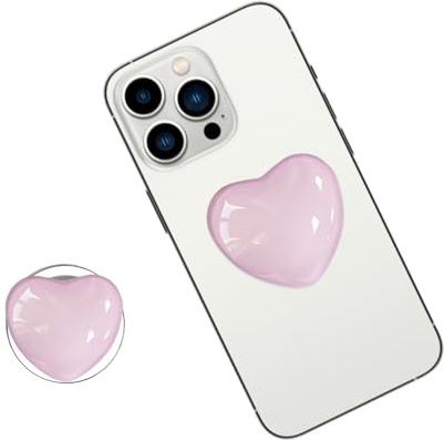 lioewhu Téléphone Portable Poignées Support Coeur en Verre, Rose Rétractable Poignée pour Téléphone, Supports de Téléphone, Poignée Grip Extensibles Base pour Smartphones et Tablettes