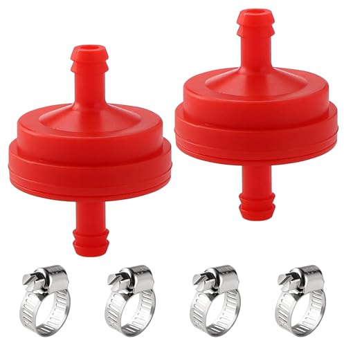 VooGenzek 2 PCS 1/4 I.D. Red Inline Fuel Filter, Lawn Mower Inline Gas Fuel Filter Replacement, with 4 PCS Clamps, Compatible with BS 298090 298090s