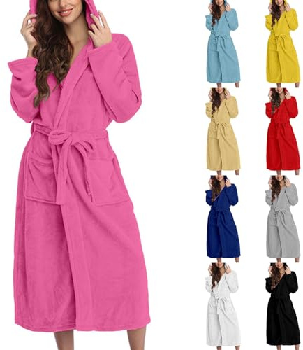 Peignoir chaud et douillet pour femme - En coton éponge épais - Avec capuche - Peignoir de bain moelleux - En polaire - Grande taille - Peignoir de bain en flanelle - Pour l'hiver
