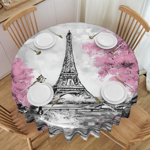 PHAYAH Ölgemälde Paris Eiffelturm Muster, runde Spitze, dekorative Tischdecke, 152,4 cm, Bauernhaus, Urlaub, Party, runde Tischdecke, Wohnzimmer, Küchendekoration