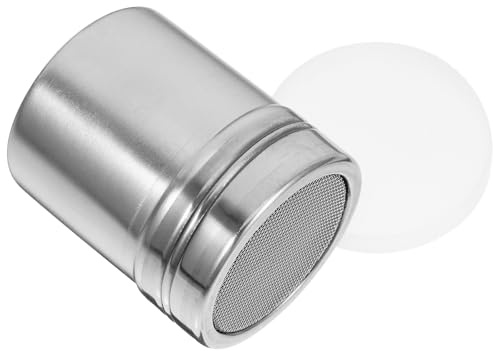 FIXOSHEE Stainless Steel Powder Shaker with Lid – Medium Fine Mesh Cocoa and Chocolate Sprinkle Duster for Cappuccino Coffee Baking, Reusable Dispenser for Kitchen Use