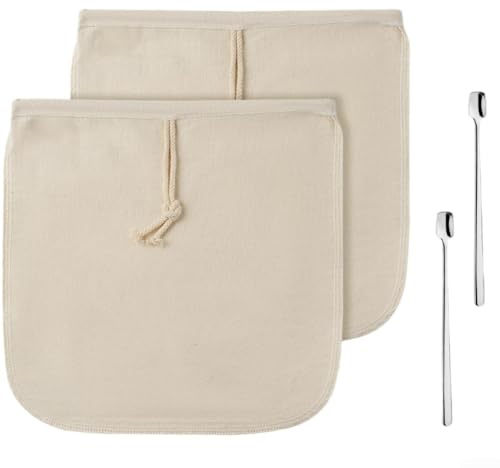 Bolsas de filtro de café Cold Brew reutilizables, paquete de 2 hechas de algodón natural con cierre de cordón, diseñadas para preparar sin grano con jarra, tarros y sistemas Toddy