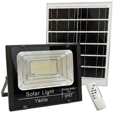 YASTA Faro LED Solare da Esterno 800W PRO Luce Fredda con Telecomando