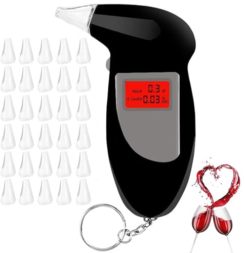 Ivogdow Professioneller Alkoholtester mit 30 Mundstücken – Tragbares Promillemessgerät mit digitalem LCD-Display – Polizeigenauer Alkomat für Zuhause, Party & unterwegs