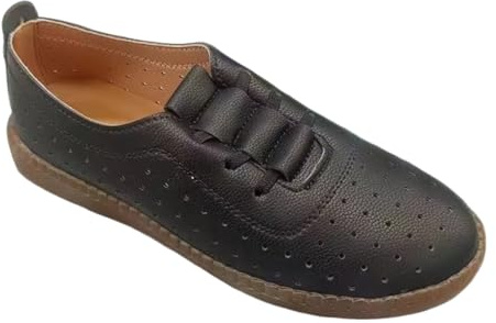 Mocasines Mujer de Cuero con Cordones Cómodos Casuales Mocasín de Conducción Zapatos Planos para Oficina 38 Negro Hueco