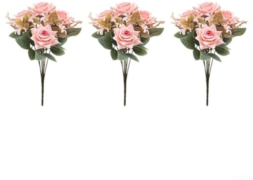 Homeponnew Rose artificiali in seta, 32 cm, versatili opzioni di colore in rosa, bianco e rosso, per la decorazione della casa, bouquet di nozze, accessori fotografici (rosa)